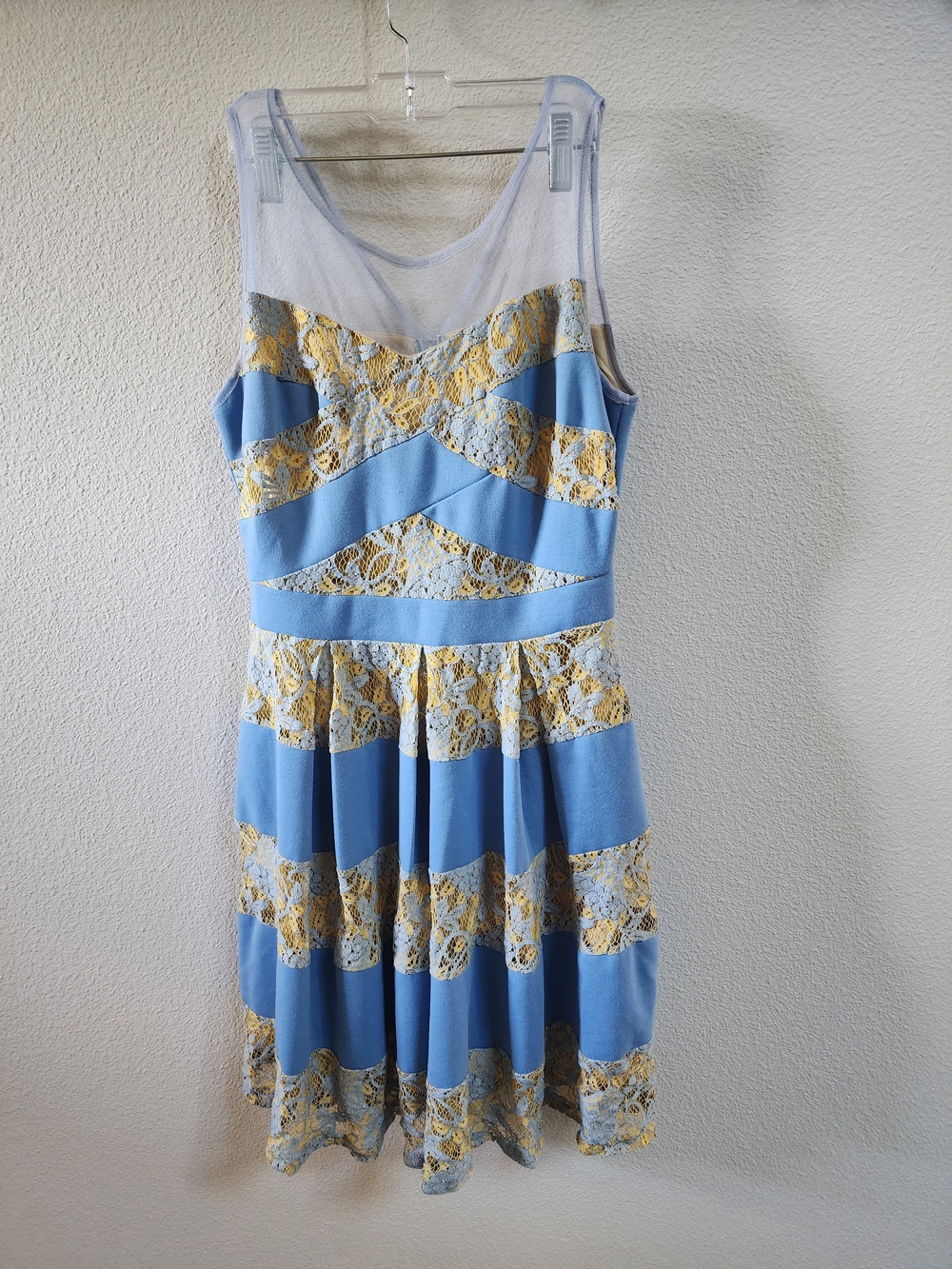 Ryu Blue and Yellow Lace-Striped Midi Dress